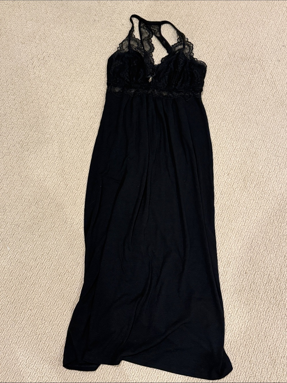 Thalia Sodi Lace-Trim Long Nightgown - Black